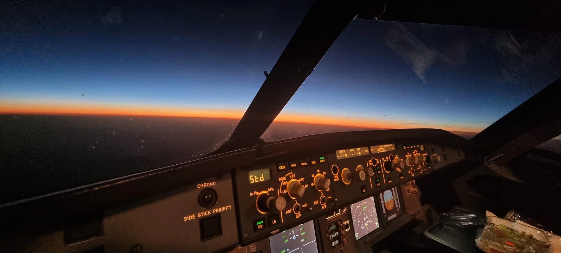 Sunrise horizon seen from the cockpit